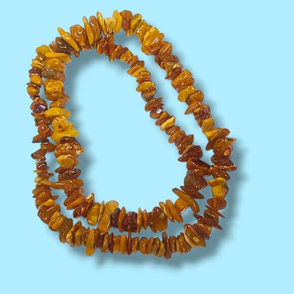 Natural Raw Baltic Amber Chip Necklace 44.7g 26" Butterscotch Cognac Beads - Picture 1 of 15